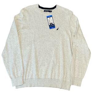 Nautica Men’s Crew Sweater Jersey Stitch Heather Gray Size Large NWT